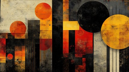Abstract Painting Warm Hues Geometric Shapes Bold Composition. AI Generated