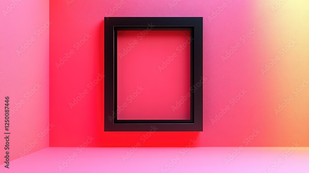 Poster a modern floating black frame in the center of a soft warm gradient background, balanced composition