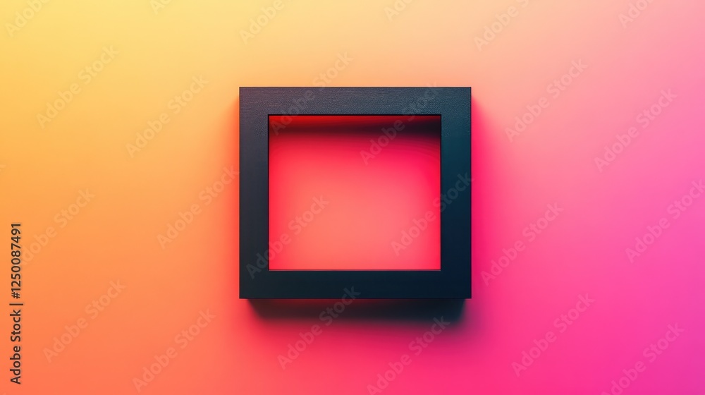 Poster a modern floating black frame in the center of a soft warm gradient background, balanced composition
