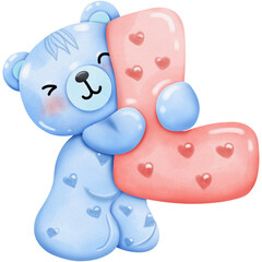 Blue teddy bear Valentines Set