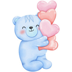 Blue teddy bear Valentines Set