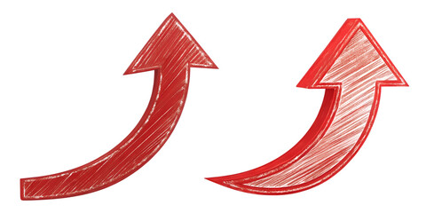 Hand-drawn red arrow curving up, unique directional art, Cut Out
