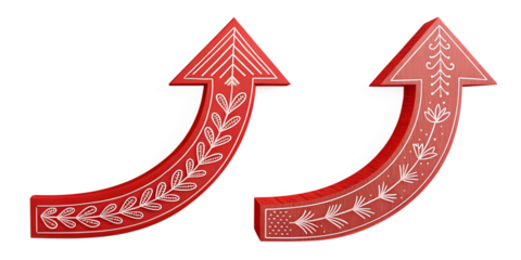 Hand-drawn red arrow curving up, creative directional graphic, Cut Out