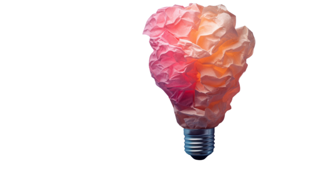 A creative light bulb made from crumpled paper, symbolizing innovative ideas and thinking outside the box. Ideal for concept and design projects. - Powered by Adobe