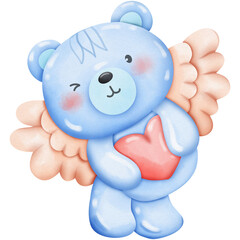 Blue teddy bear Valentines Set