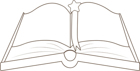 Opened book with bookmark School supplies outline