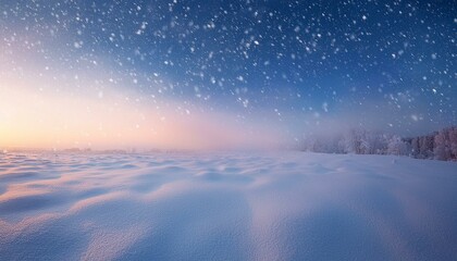 冬の雪空と朝焼けの幻想的な風景