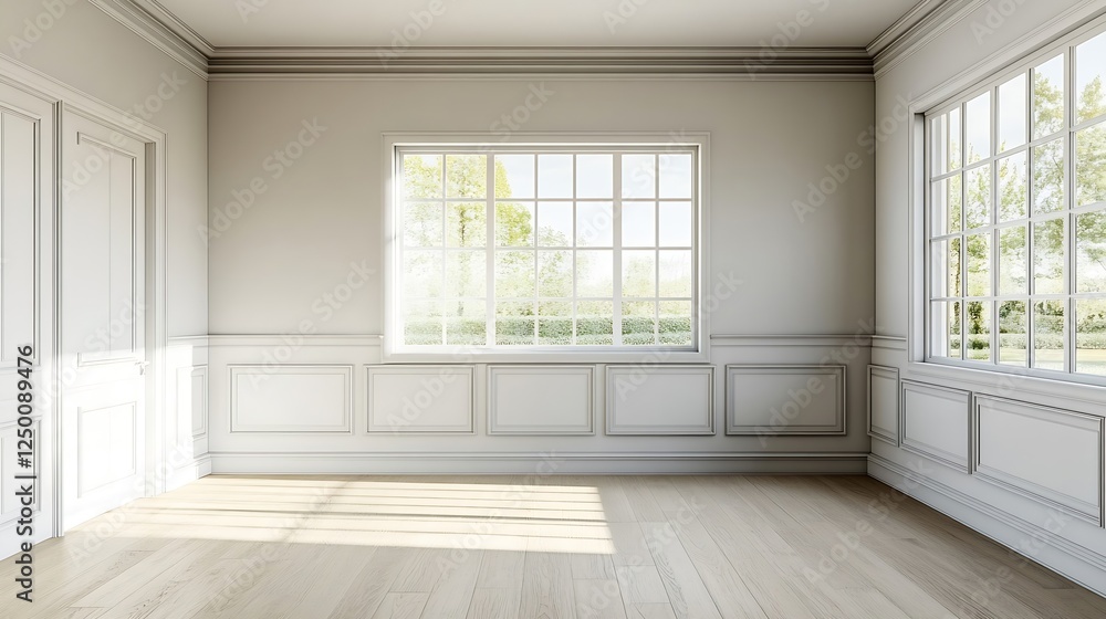 Aufkleber bright modern empty room with large windows perfect for interior design inspiration : generative ai