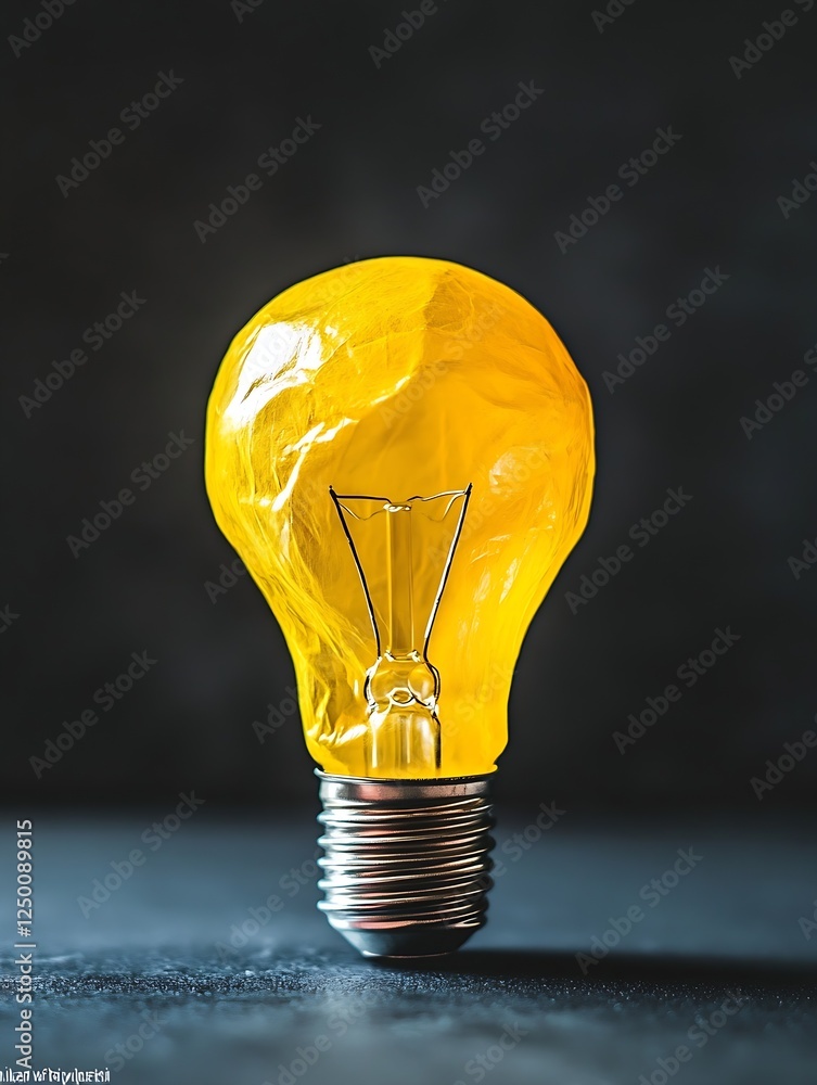 Aufkleber Bright Yellow Light Bulb with Creative Wrap Design on Dark Background for Idea and Innovation Concept : Generative AI