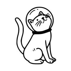 a black and white drawing of an astronaut cat cartoon