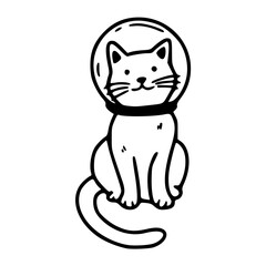 a black and white drawing of an astronaut cat cartoon