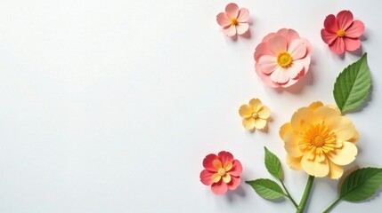 Delicate Paper Flowers Arranged on a White Background, Creating a Serene and Elegant Floral Composition with Soft Pastel Hues