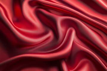 Obraz premium Luxurious red fabric with soft folds in close-up. AI image