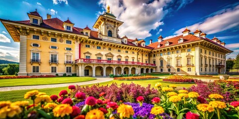 Fototapeta premium Explore Eisenstadt's Esterhazy Palace: macro photography reveals breathtaking floral artistry and intricate architectural details.