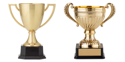 Winner golden trophy cup on white background, prestigious award, Cut Out