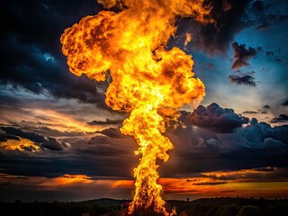 Fiery silhouette against a dark, night sky, gas flames burning bright.