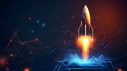 Sleek modern rocket launching from a glowing digital platform, dynamic and futuristic design for sci-fi and technology concepts