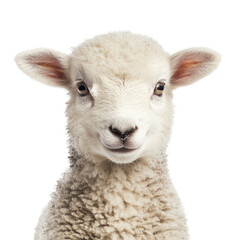 Fototapeta premium Cute lamb with fluffy wool and bright eyes, showcasing innocence and charm. This adorable animal is perfect for farm themed projects or nature related content