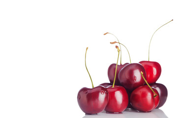 Fresh Ripe Red Cherries Isolated on White Background, Sweet Natural Organic Summer Fruit Still Life Photography