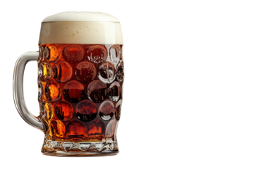 A frothy beer in a classic mug shines under soft lighting, creating an inviting atmosphere perfect for relaxing moments or social gatherings.