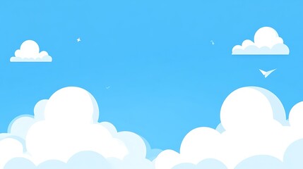 Blue sky, fluffy clouds, birds, background