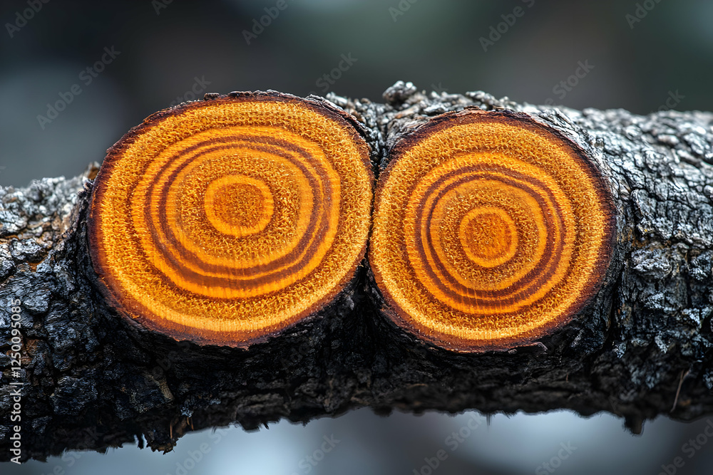 Poster closeup of two tree branch cross sections