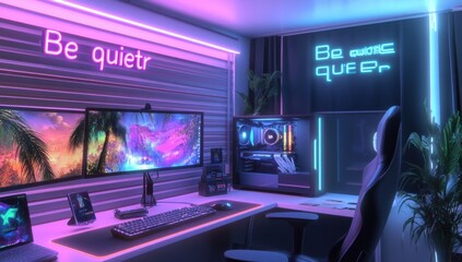 Neon Gaming Room with Inspiring Quotes