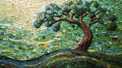 Obraz premium Intricate mosaic art featuring green tree design