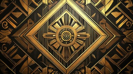Luxurious Art Deco Pattern: Golden Geometric Elegance on Dark Background