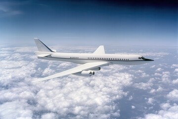 Obraz premium White airplane flying above clouds.