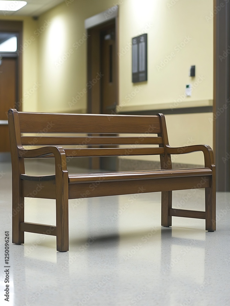 Poster simple and elegant wooden bench in a calm hallway setting perfect for waiting areas : generative ai