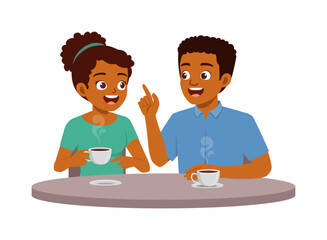 young man and young woman drinking coffee and talking
