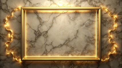 Elegant golden frame adorns a sleek marble background, emitting a warm and sophisticated glow, warmth, elegance