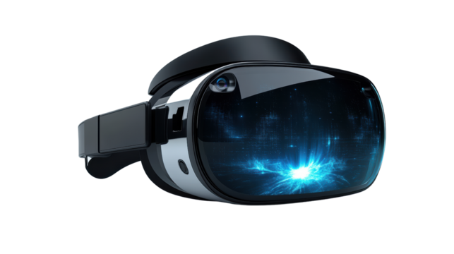 A modern virtual reality headset displays stunning digital visuals, immersing users in a captivating virtual world of endless possibilities.