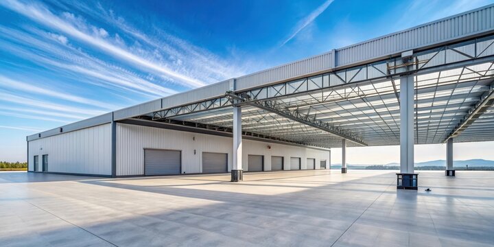 Industrial flat roof with modern warehouse style, gantries