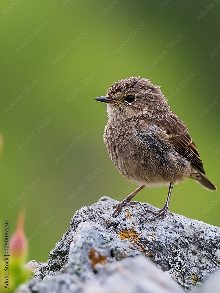 Poster charming bird standing on a rock with green background in nature : generative ai