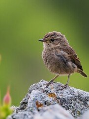 Obraz premium Charming Bird Standing on a Rock with Green Background in Nature : Generative AI