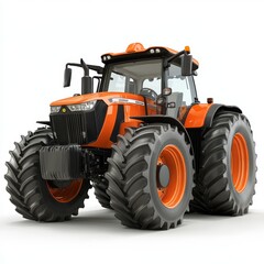 Obraz premium Orange tractor, front view, studio, white background