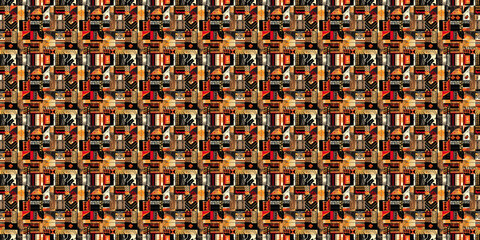 Obraz premium Abstract African art shapes seamless backgrounds, tribal geometric decoration patterns. Colored flat boho symbols illustrations 