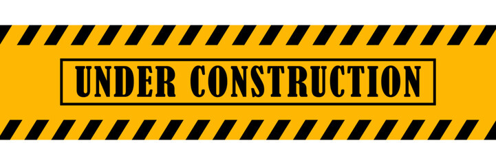 Under construct signboard in yellow and black color set. Under construction sign with black and yellow hazard stripes for safety warning, caution, maintenance, and work zone barricade. caution. road. 