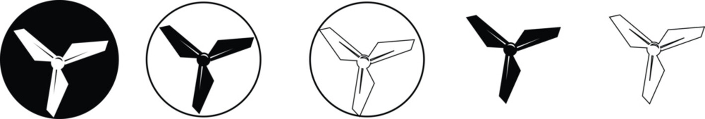 Electric fan icons set. Air conditioning heating and cooling black fan bicolor line and flat vector collection isolated on transparent background. Wind symbol , cold temperature design concepts.