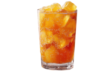 A refreshing glass of iced tea, filled with ice cubes and garnished with a slice of lemon. Perfect for hot summer days or casual gatherings.