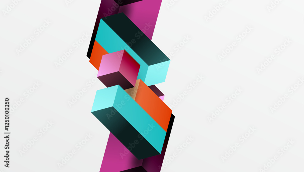 Poster Sleek abstract design featuring isometric 3D blocks in a clean, modern composition. Perfect for tech-inspired themes, with vibrant colors and geometric precision