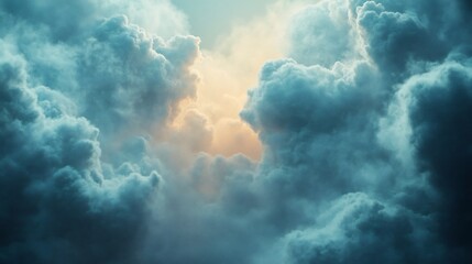 Fototapeta premium Golden light bursts through dramatic dark cloudscape a breathtaking aerial view. AI Generated