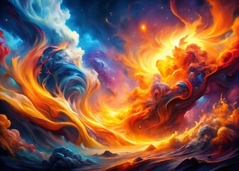 Fototapeta premium Abstract Aerial Flame & Spark Painting: Colorful, Whimsical Fire Art