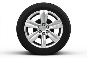 Fototapeta premium Glossy black car wheel on white background. Artificial Intelligence