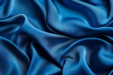 Fototapeta premium Luxurious blue silk fabric with flowing waves. Artificial Intelligence