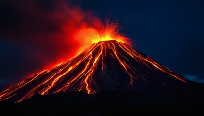 Dramatic Eruption of Volcanic Mountain Illuminates Night Sky