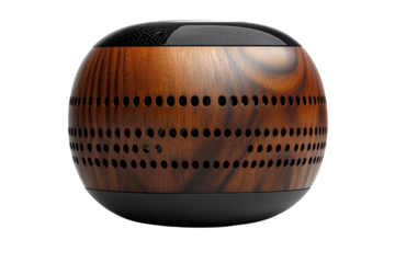 A sleek, modern wooden Bluetooth speaker, designed for an optimal audio experience. Its unique shape adds a stylish touch to any interior decor.