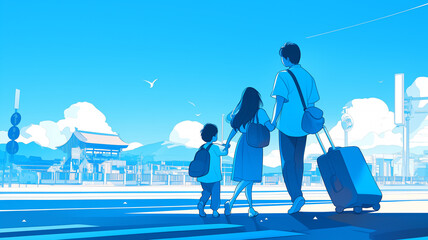 Obraz premium 空と海が広がるリゾート地への旅立ち